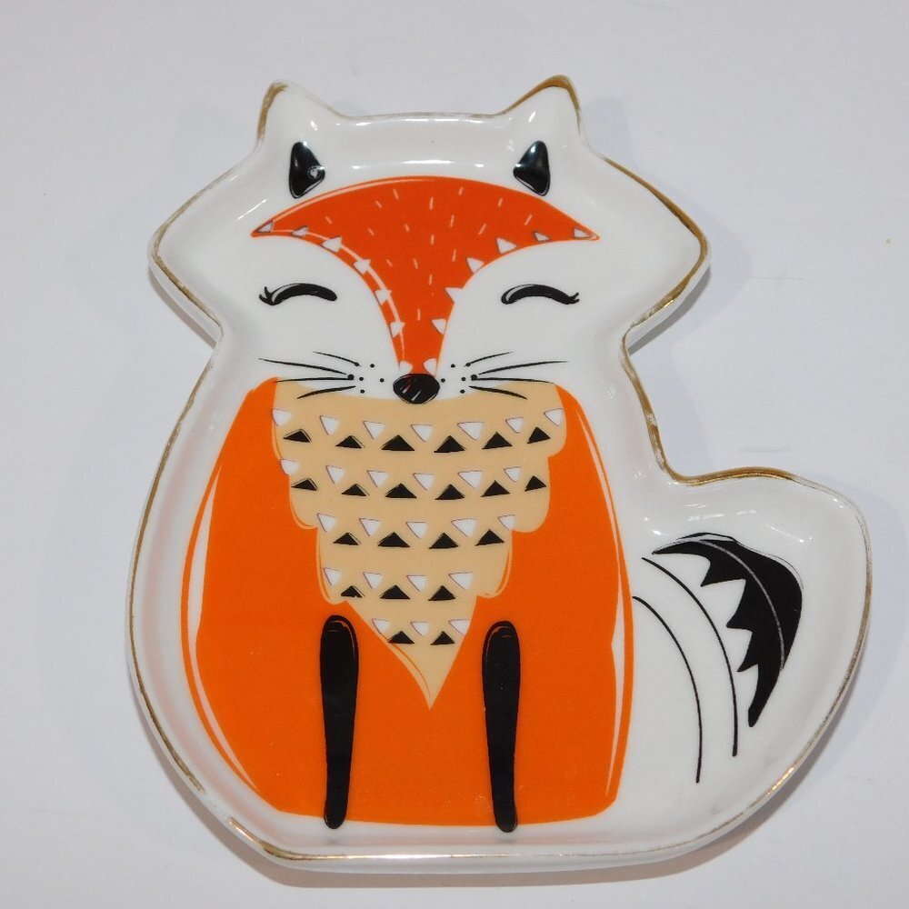 Ganz Orange Fox Trinket Jewelry Dish Holder Tray Ceramic